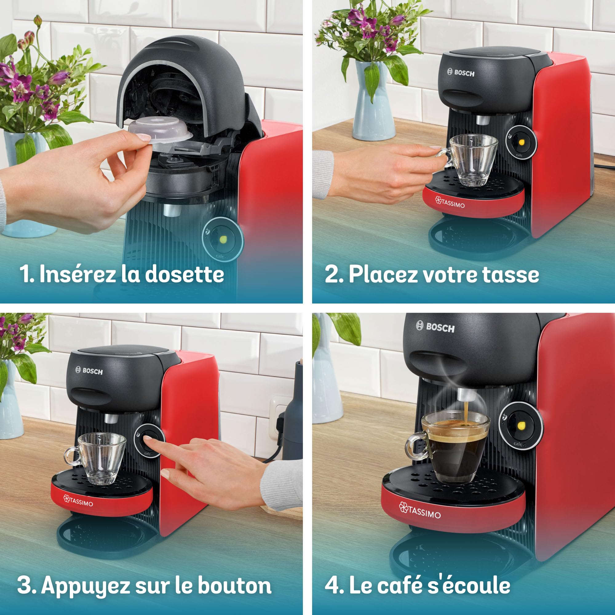 Cafetière Tassimo Finesse TAS163E Rouge – +70 Boissons, IntensityBoost