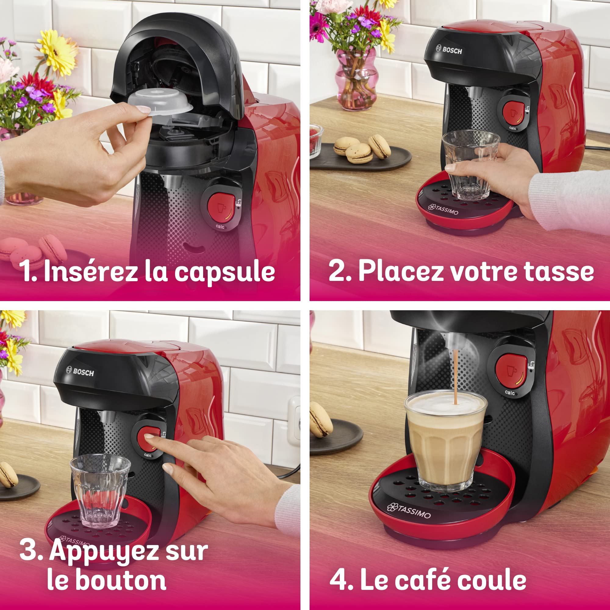 Tassimo Happy TAS1003 Rouge – Machine à Capsules 1400W, +40 Boissons
