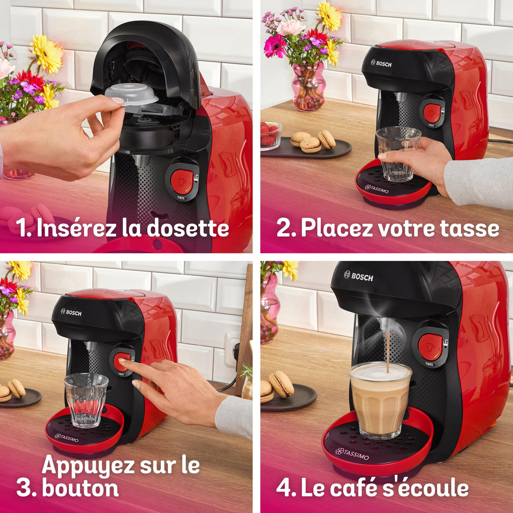 Cafetière Tassimo Happy TAS103E Rouge – +70 Boissons, OneTouch